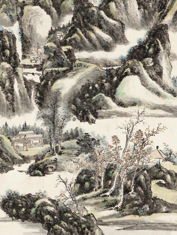 《云山高隐图》局部此幅《云山高隐图》作于1928年,上款人为画家蔡若