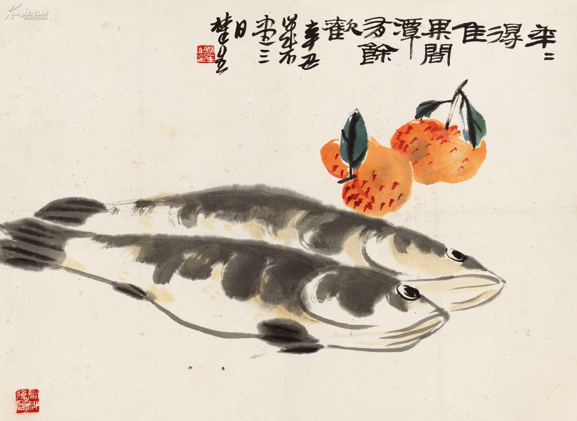 拍品详情 > 拍品大图 来楚生 1961年作 年年有鱼 镜心 滚动鼠标滚轴