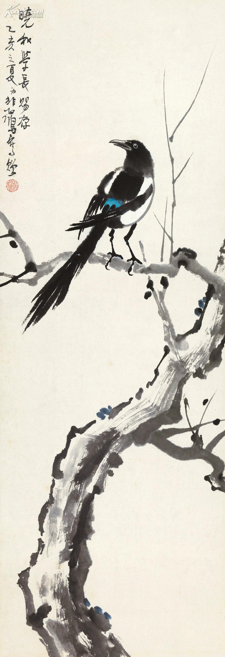 拍品详情 > 拍品大图 徐悲鸿 1935年作 喜鹊图 镜心 滚动鼠标滚轴